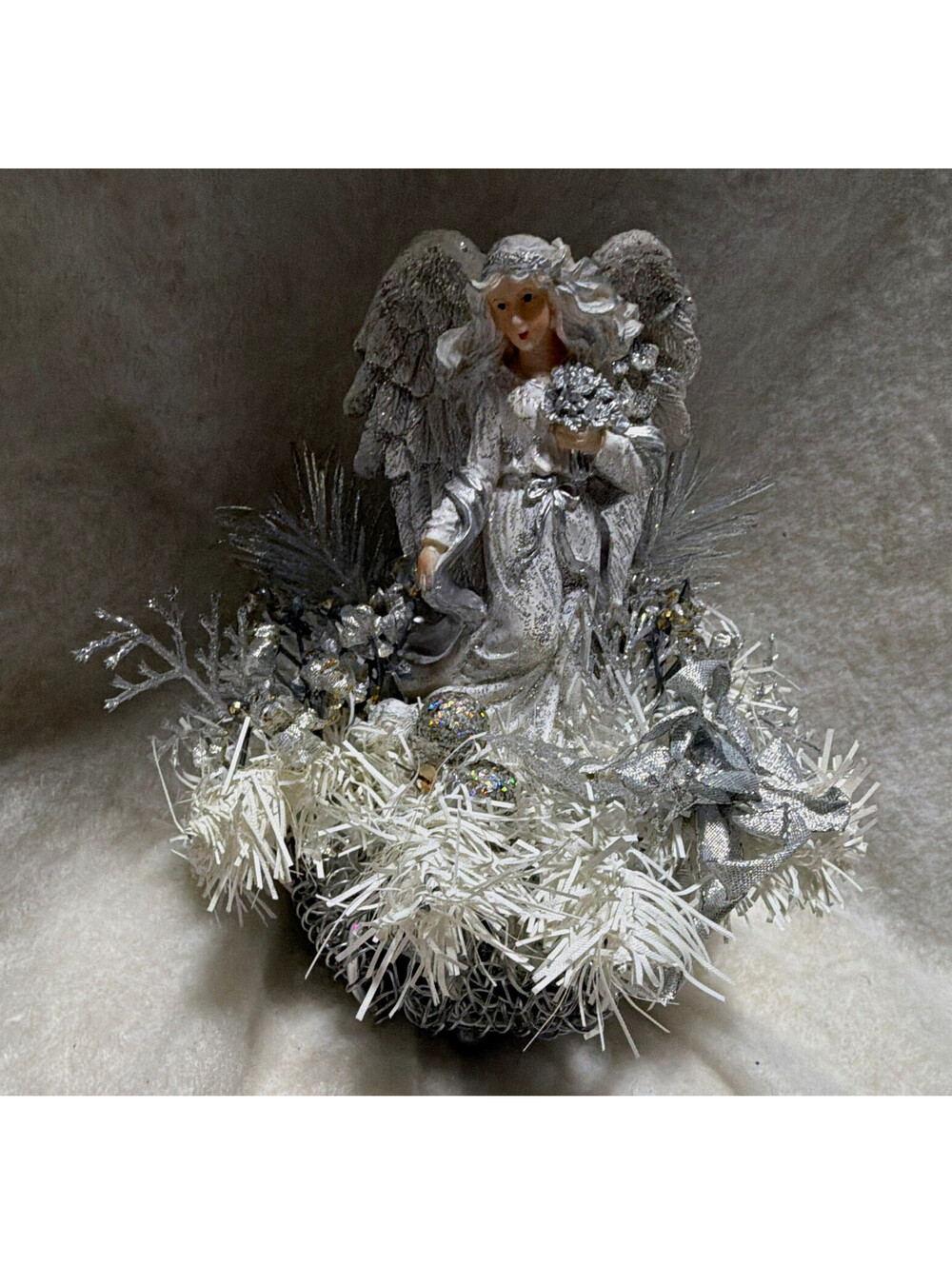 Silver/White Christmas Angel Ornament, Glitter, Plastic/Metal, 1